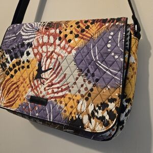 RARE Vera Bradley Painted Feathers Quilted Computer Messenger Bag Crossbody